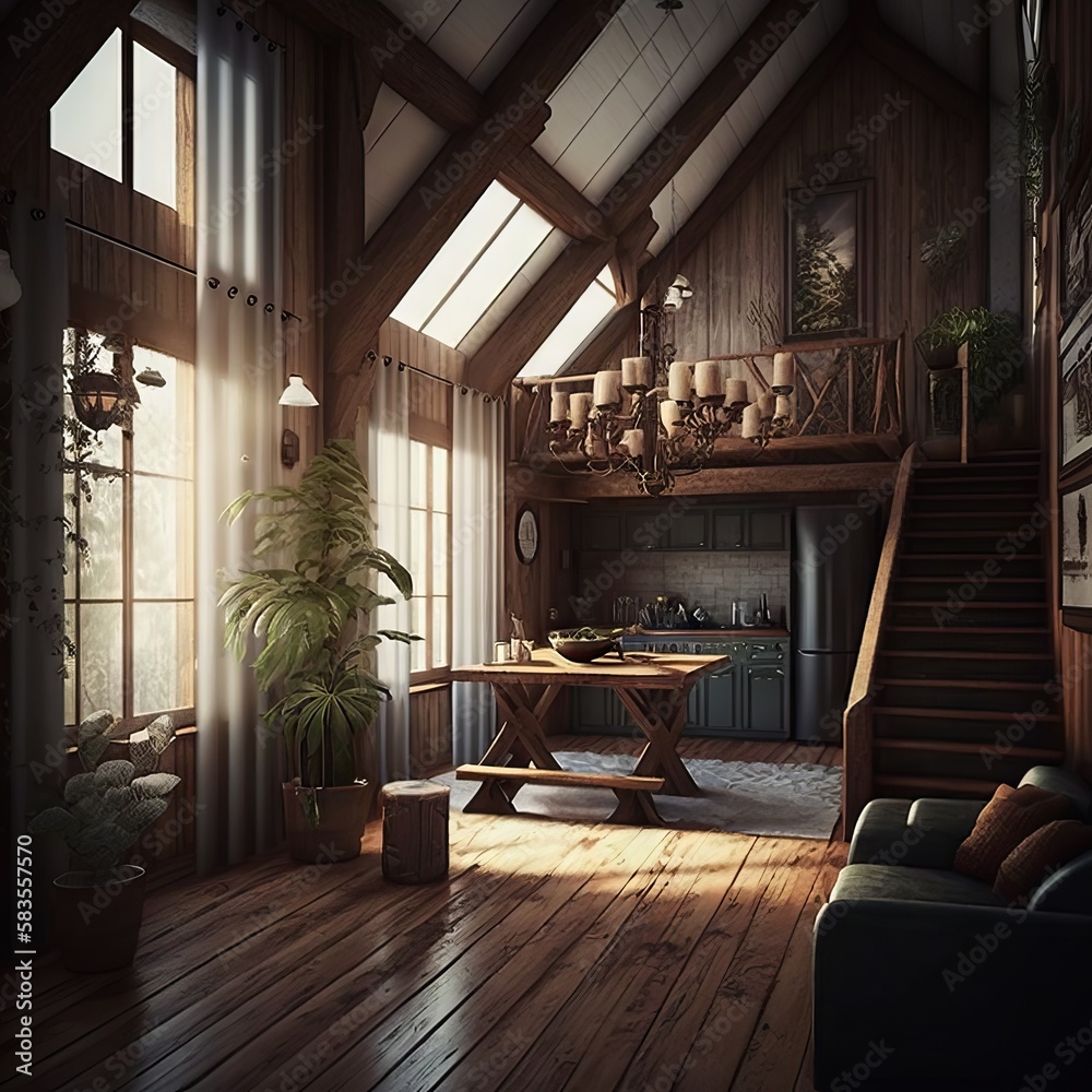 living room with fireplace Generative AI