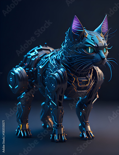 AI Künstliche Intelligenz eine blaue, leuchtende Roboter Katze © HansJoachim