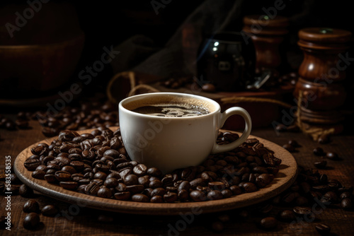 Filiżanka gorącej kawy z ziaren kawy