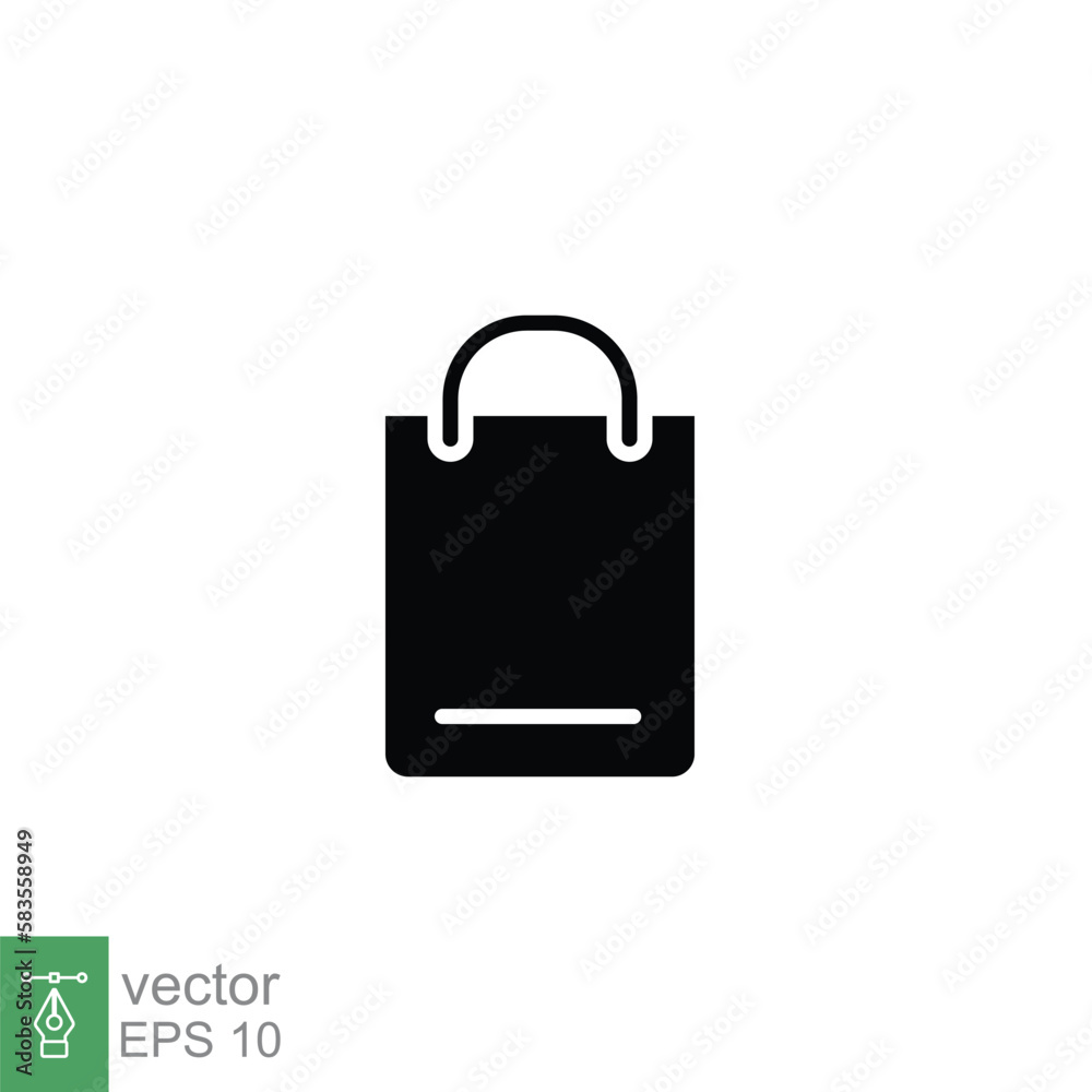 Shopping bag icon. Simple solid style. Paper bag, shop, gift, packaging, business concept. Black silhouette, glyph symbol. Vector illustration design on white background. EPS 10. Shopping bag icon. Simple solid style. Paper bag, shop, gift, packaging, business concept. Black silhouette, glyph symbol. Vector illustration design on white background. EPS 10.