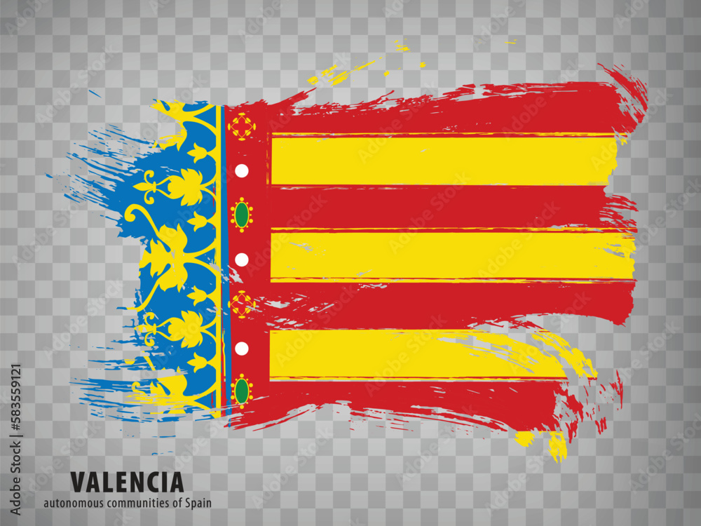 Vecteur Stock Flag of Valencian Community brush strokes. Flag Valencian ...
