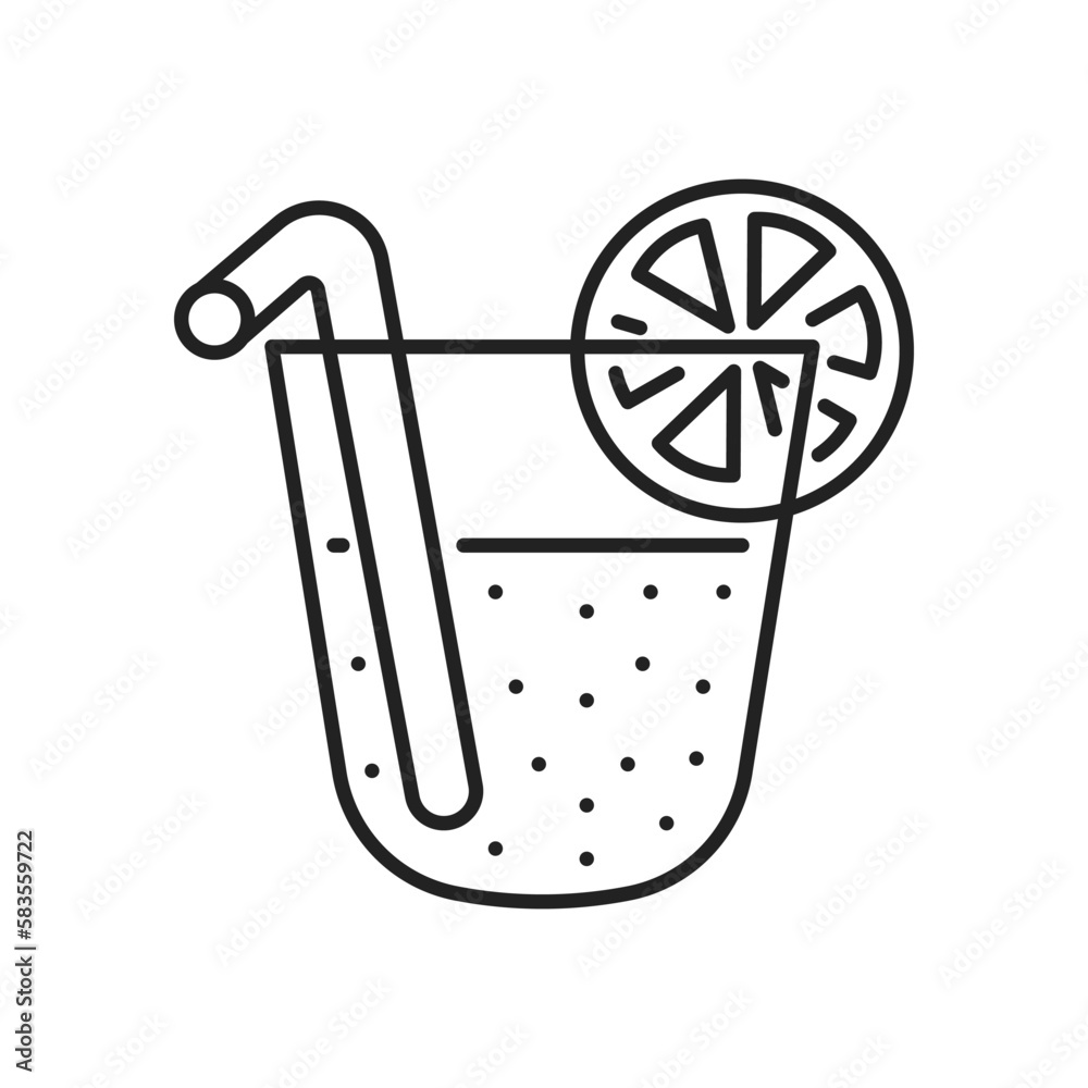 Cocktail with lemon and straw icon. High quality black vector illustration.