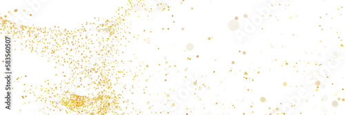 twinkling golden glitter flying in empty space  isolated on transparent background banner