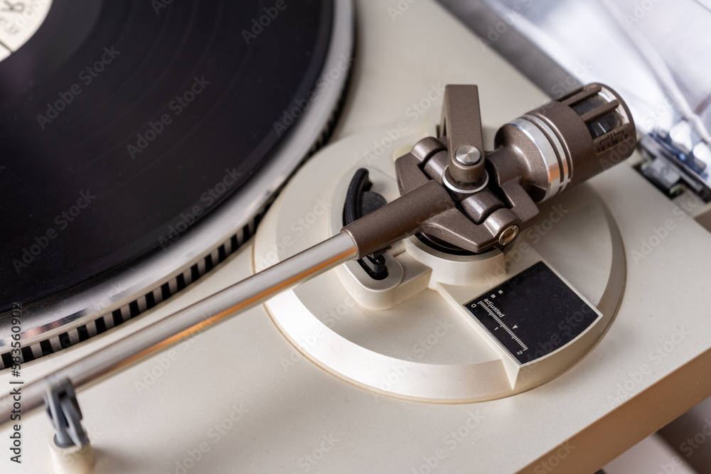 Fototapeta premium closeup view on vintage vinyl record player with stylus