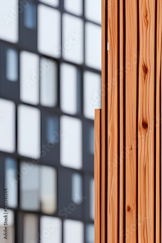 Wallpaper Mural Wood panels in front of a modern building, depth of field. Generative AI Torontodigital.ca