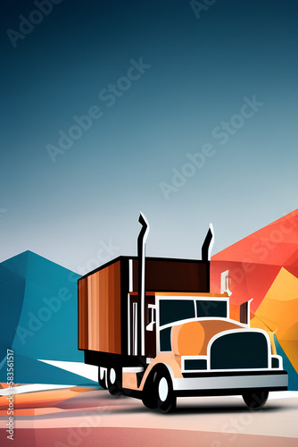 Truck on the road, retro illustration. Generative AI © Sylvie Bird