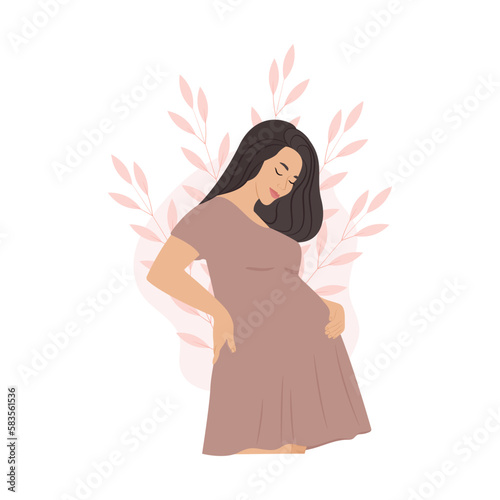 Pregnant woman with a big belly. Vector illustration in flat style.