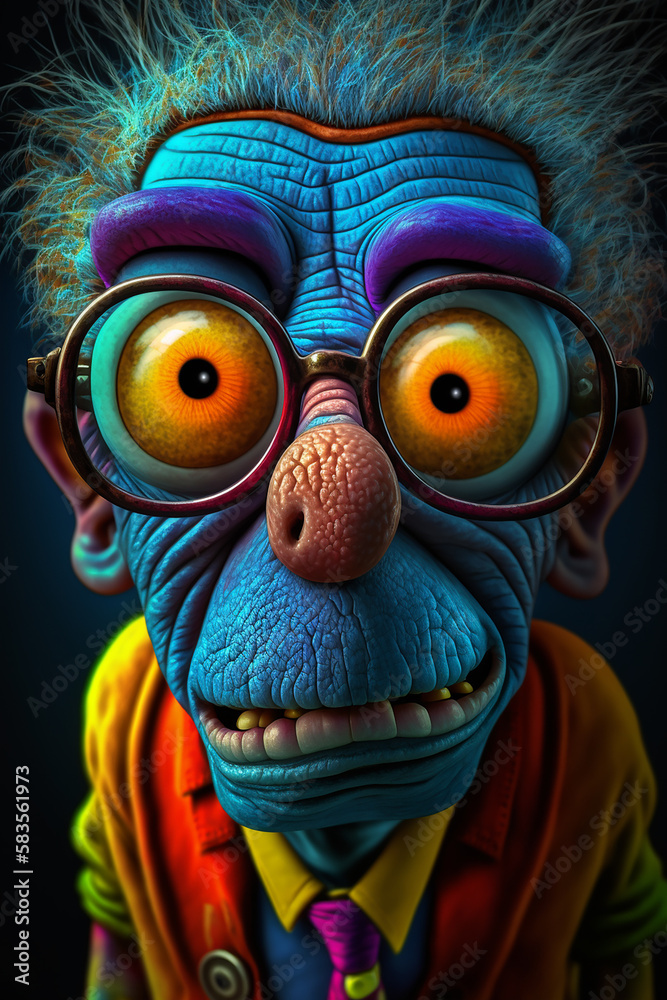 Comic Funzy 3d character with silly eyes and funny face. Generative Ai