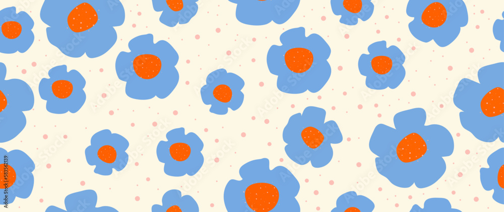 Vector seamless background. Minimalistic blue abstract flowers on a light background. Modern fashion print. Perfect for textile design, backgrounds, screensavers, posters, cards and invitations. Vector seamless background. Minimalistic blue abstract flowers on a light background. Modern fashion print. Perfect for textile design, backgrounds, screensavers, posters, cards and invitations.