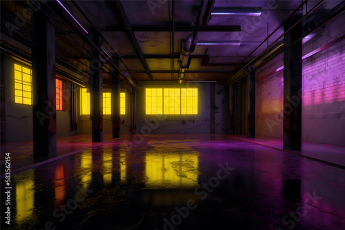 3D concrete warehouse garage hangar environment © sebastien