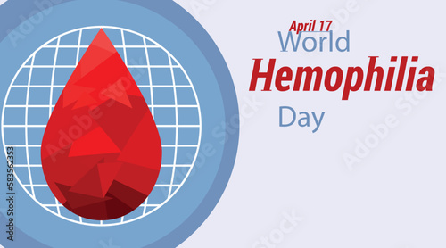 World Hemophilia Day banner, planet, blood drop and text