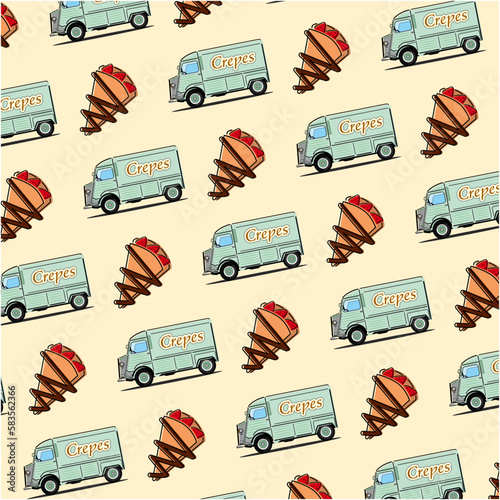 クレープとフードトラックのイラストレーションです。