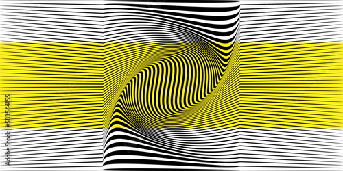 Vector optical illusion. Black and white twisted stripes abstract background. Striped pattern. Vector illustration.