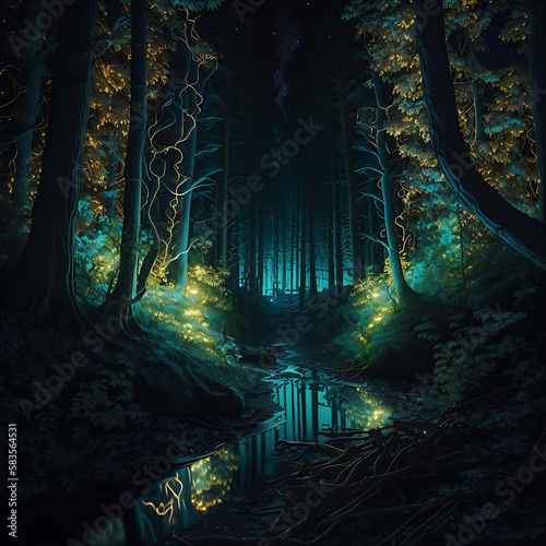 dark luminescent forest in the night © Beck