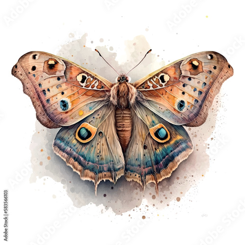 Moth illustration Watercolor Hand drawn butterfly logo design