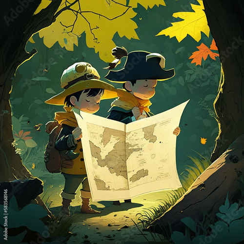 kaku and timtim found the treasure map in park hd wallpaper photo