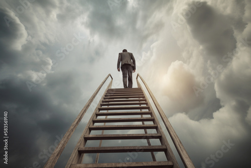 Businessman climbing up the career ladder. Generative AI