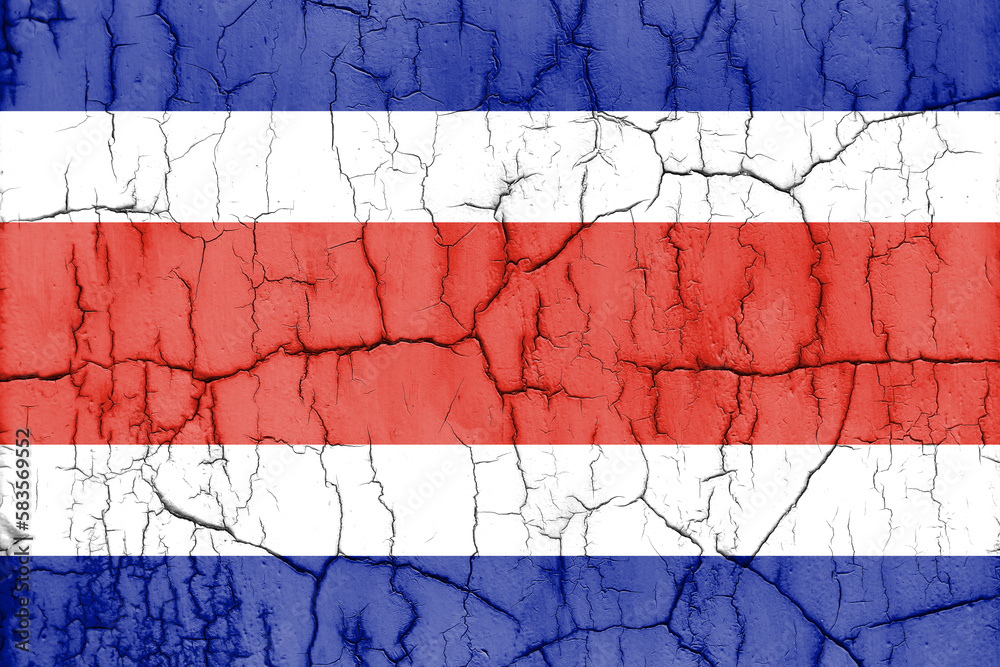 Flag of Costa Rica on cracked wall, textured background. Flag of Costa Rica on cracked wall, textured background.