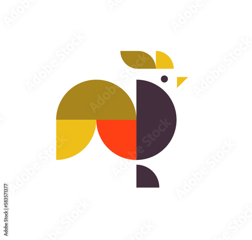 Minimalistic abstract geometrical chicken design isolated on a white background