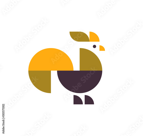 Minimalistic abstract geometrical chicken design isolated on a white background