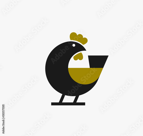 Minimalistic abstract geometrical chicken design isolated on a white background