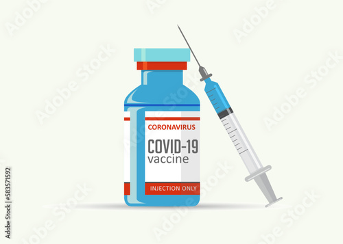 Covid-19 vaccination with a bottle and syringe injection tool design isolated on a white background
