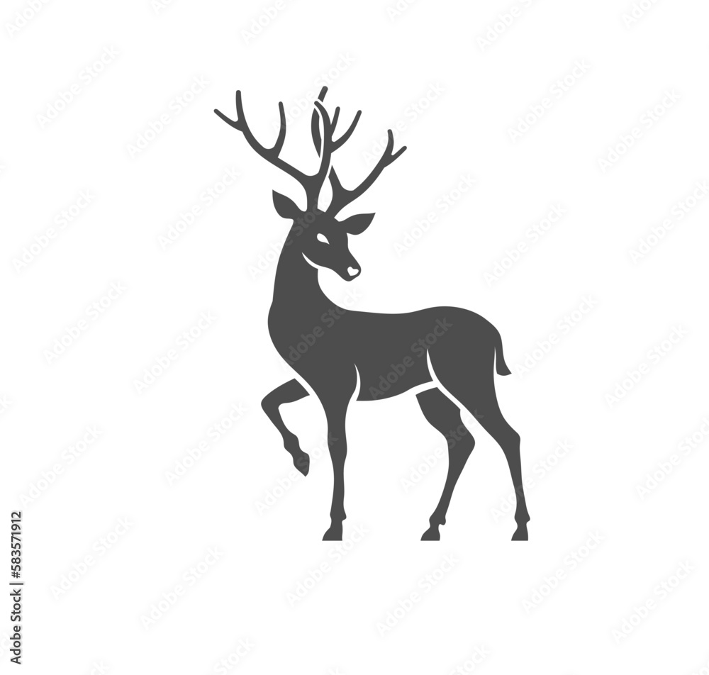 Fototapeta premium Gray vector silhouette of a deer over a white background - animal icon