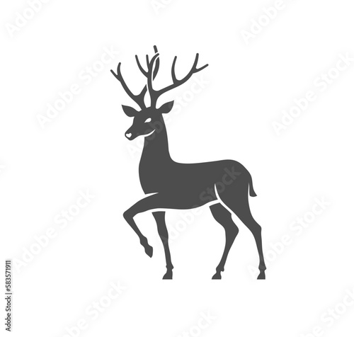 Gray vector silhouette of a deer over a white background - animal icon © Krustovin/Wirestock Creators