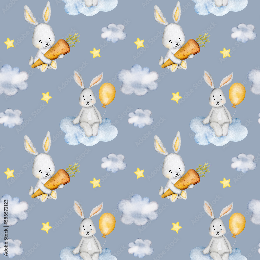 Cute bunny rabbit sweet dreams illustration