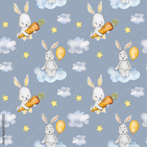 Cute bunny rabbit sweet dreams illustration
