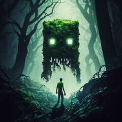 Rollo Minecraft Creeper im düsteren Pixelwald  © Your_Demon