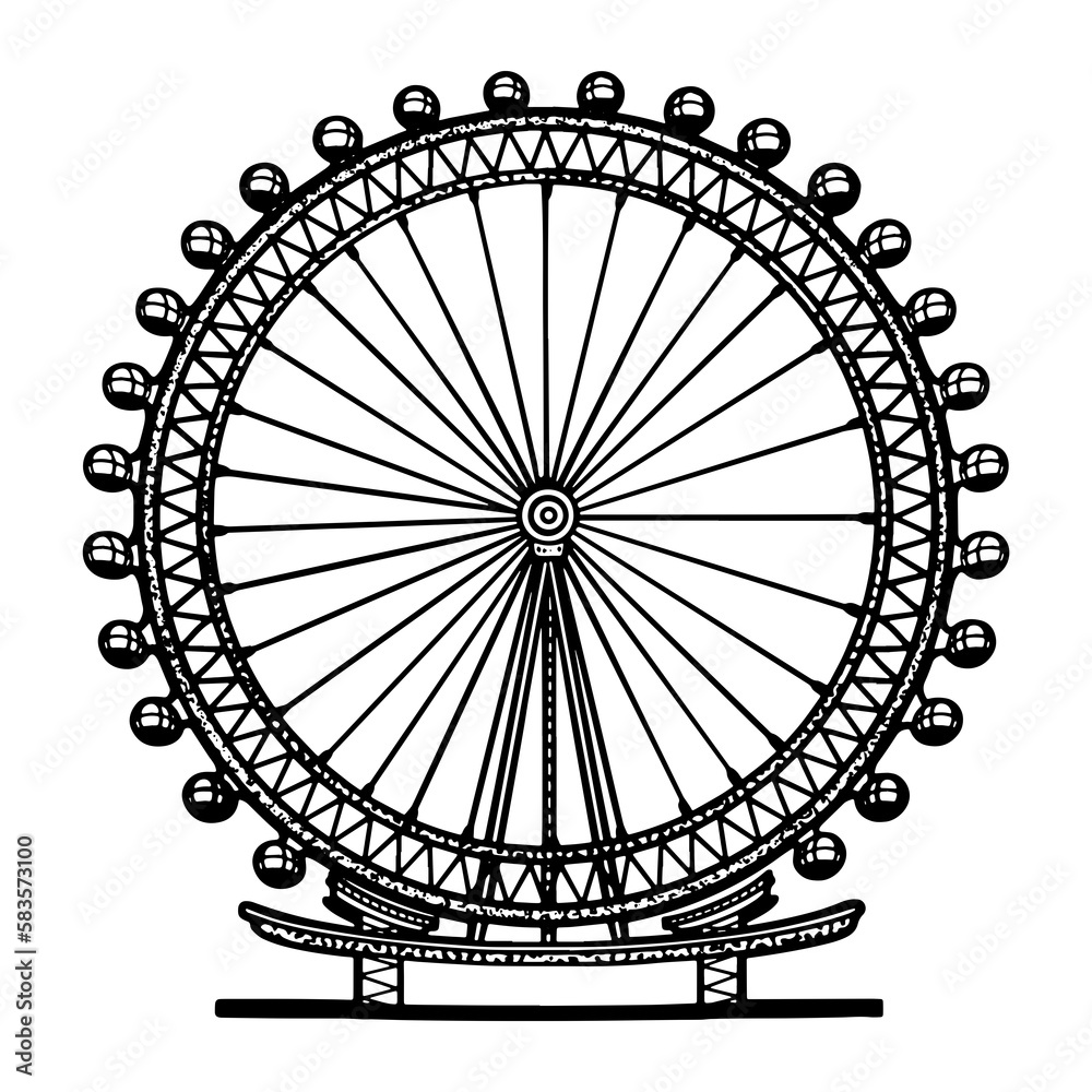 London Eye Ferris wheel sketch PNG illustration with transparent