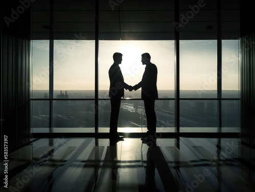Close-up handshake between two businessmen with Generative AI © Kampanat