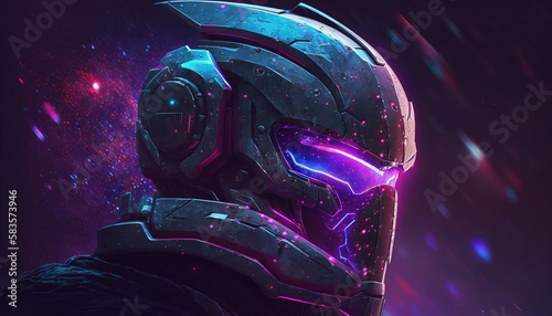 an epic scifi illustration of a warrior helmet with lightning parts