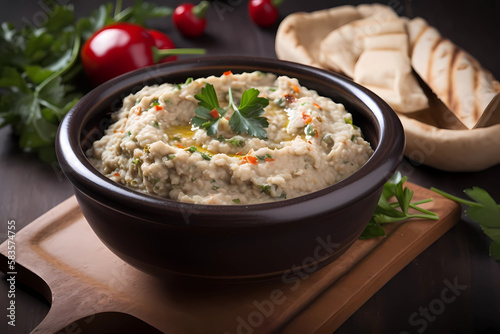 Baba Ghanoush - Middle East - Eggplant, tahini, garlic, lemon juice, olive oil (Generative AI)