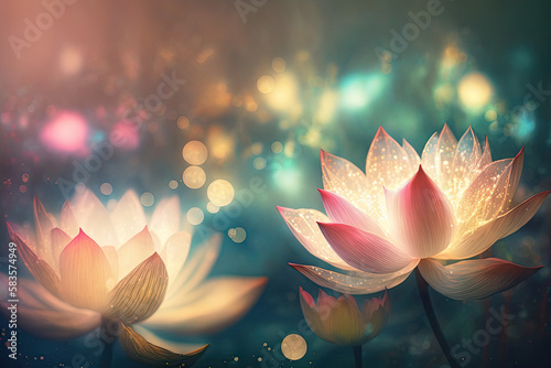 Soft dreamy sweet colorful lotuses background, generative AI