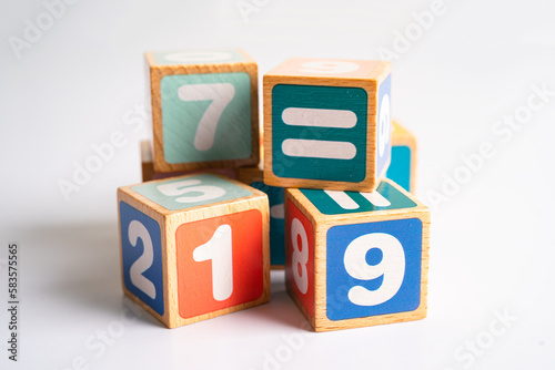 Math number colorful on white background, education study mathematics learning teach concept.