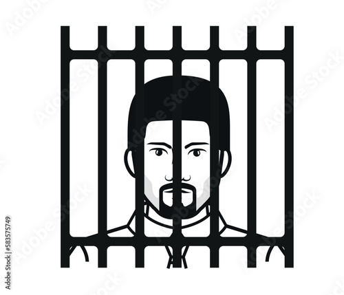 Vector illustration of prison bars and a criminal.
