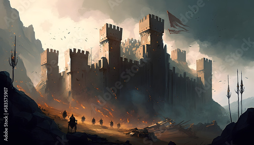 Medieval war near the castle. Generative AI