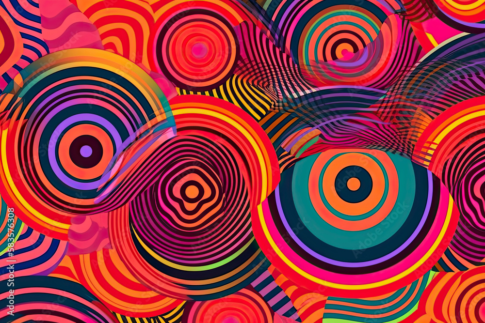 Abstract psychedelic background with circles and lines of various widths in retro optical illusion style Abstract psychedelic background with circles and lines of various widths in retro optical illusion style