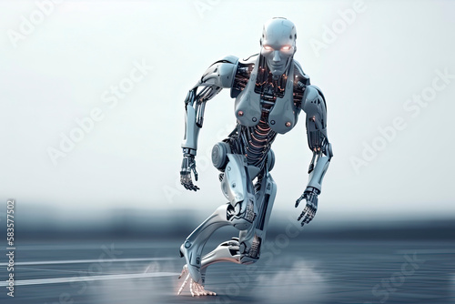 Cyborg running fast, artificial intelligence robot, future technology, humanoid machine