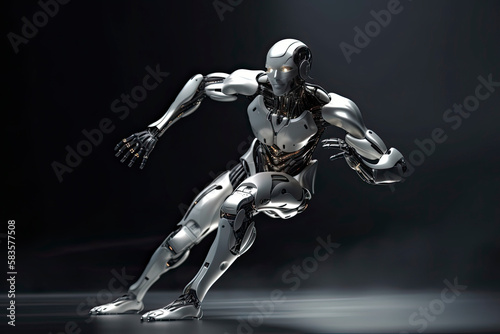 Cyborg running fast  artificial intelligence robot  future technology  humanoid machine