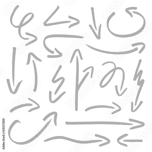 Set Achtzehn Pfeile Pinselstriche Grau