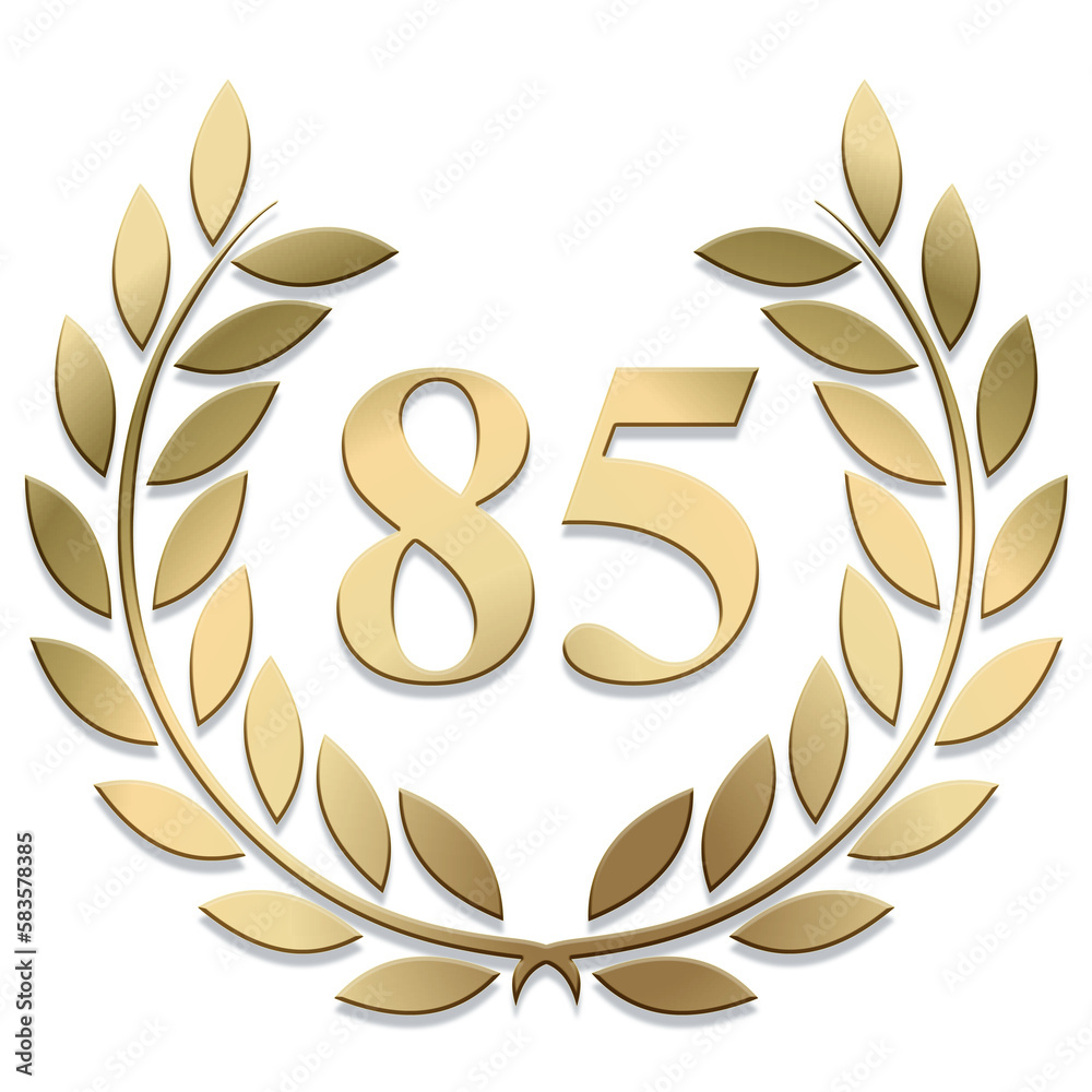 3D Gold PNG laurel wreath number 85 3D Gold PNG laurel wreath number 85