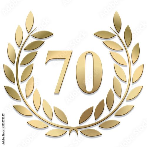 3D Gold PNG laurel wreath number 70