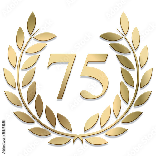 3D Gold PNG laurel wreath number 75