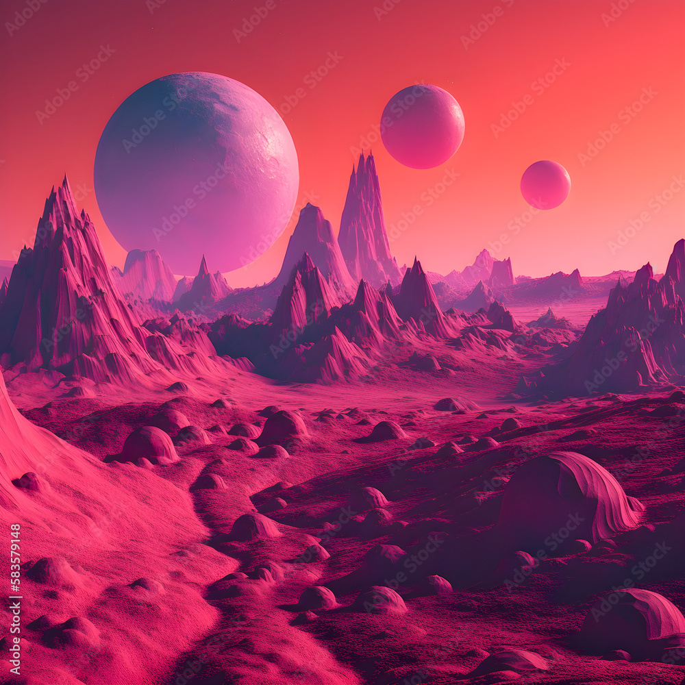 Dreamy and surreal Mars landscape. Generative AI	