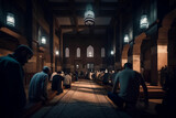 People pray in the mosque on Ramadan holiday. Generative AI