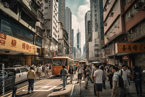 crowd of people on a busy street of a big city. Generative AI