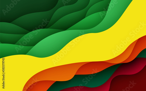 multi colored abstract red orange green yellow colorful dynamic wavy papercut overlap layers background. eps10 vector
